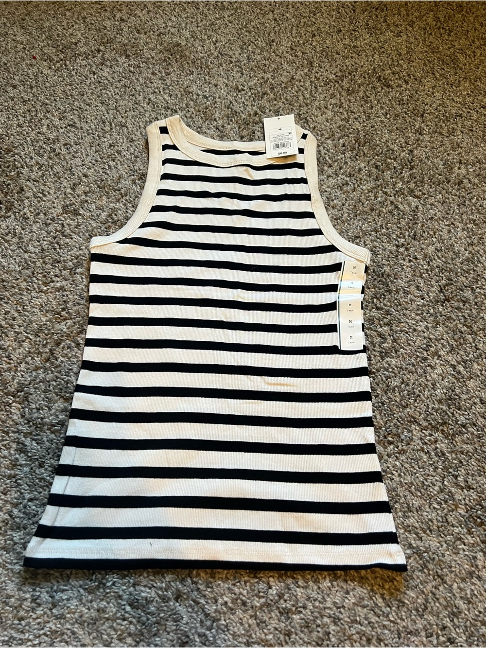 Black and White Striped Ribbed Tank